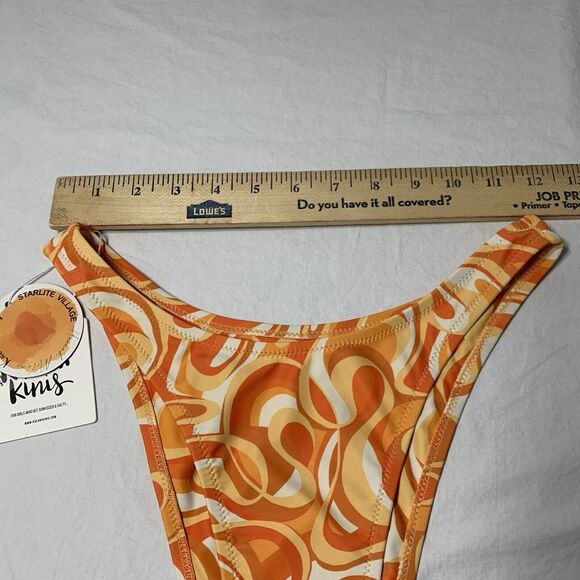 Kulani Kinis NWT Women's Minimal Cheeky Bikini Starlite Village Orange Print Med - Picture 3 of 6